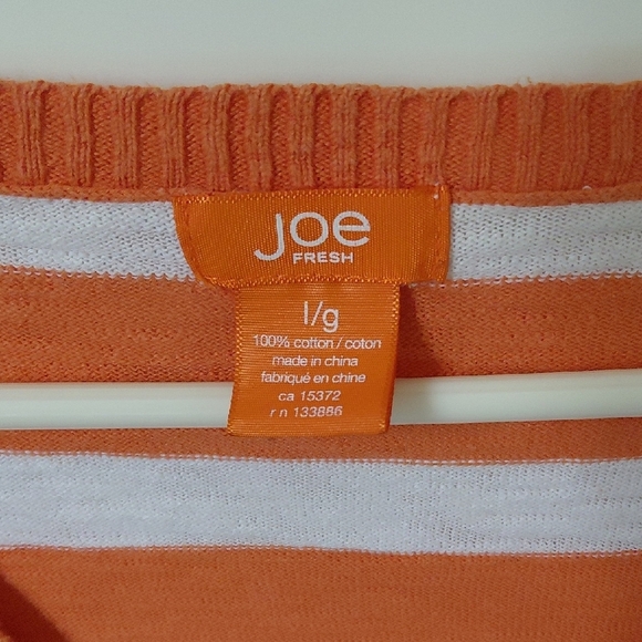 Joe Fresh V-Neck Orange and White Striped Sweater - Picture 2 of 3